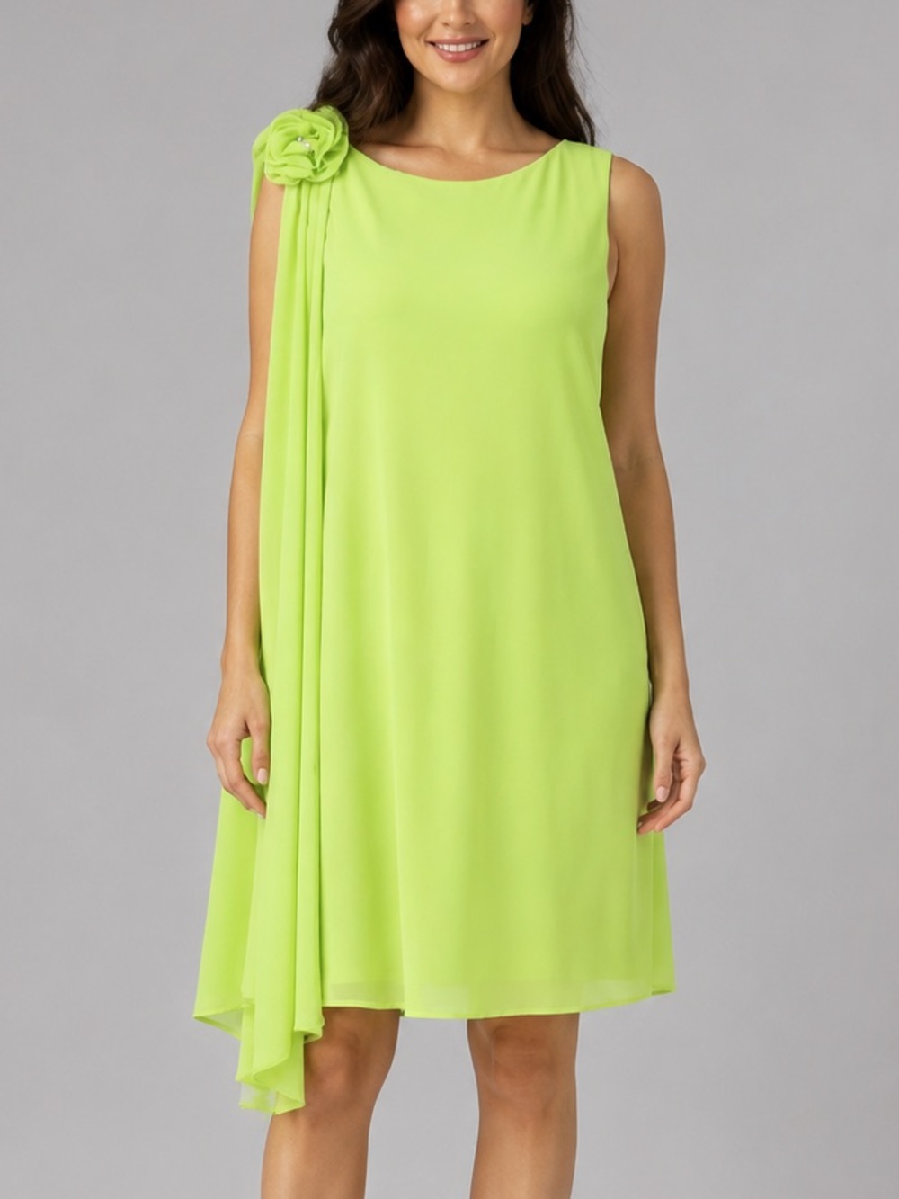 🆕🍏Jessica Howard Size 14 Lime Green Rosette Draped Cocktail Shift Dress Party